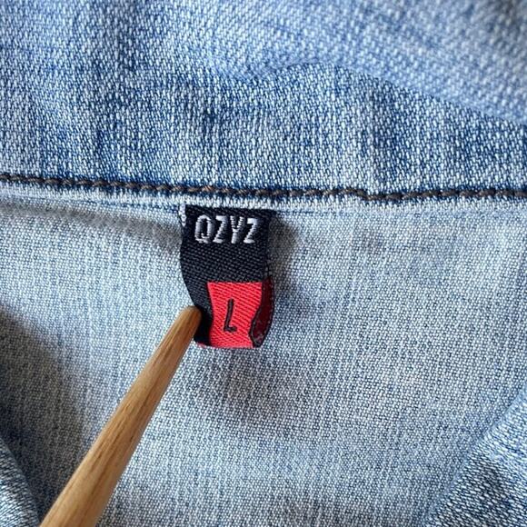 Vtg Y2K Denim Button Up Pleated Mini Dress QZYZ Sleeveless Size L - Picture 9 of 9